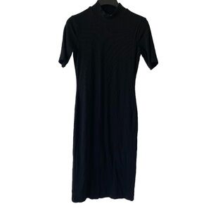 Marine Layer Lexi Ribbed Midi Dress Sz M Black Short Sleeve Mock Neck Lined